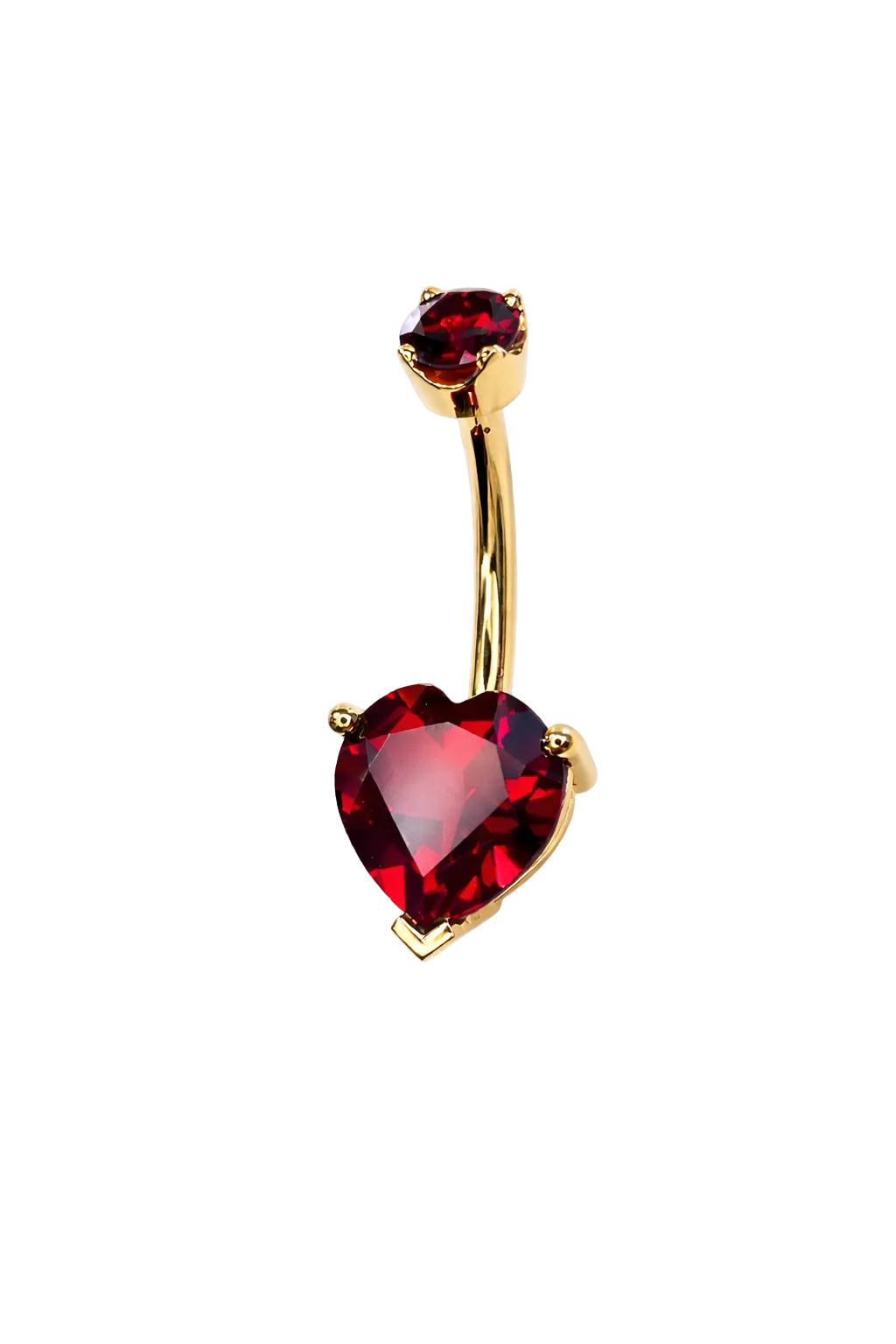 Bauchnabelpiercing Herz aus 14k Gold mit rotem Garnet Stein