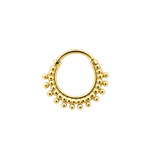 Septum Clicker aus 14 Karat Gelbgold mit filigranem Kugeldesign