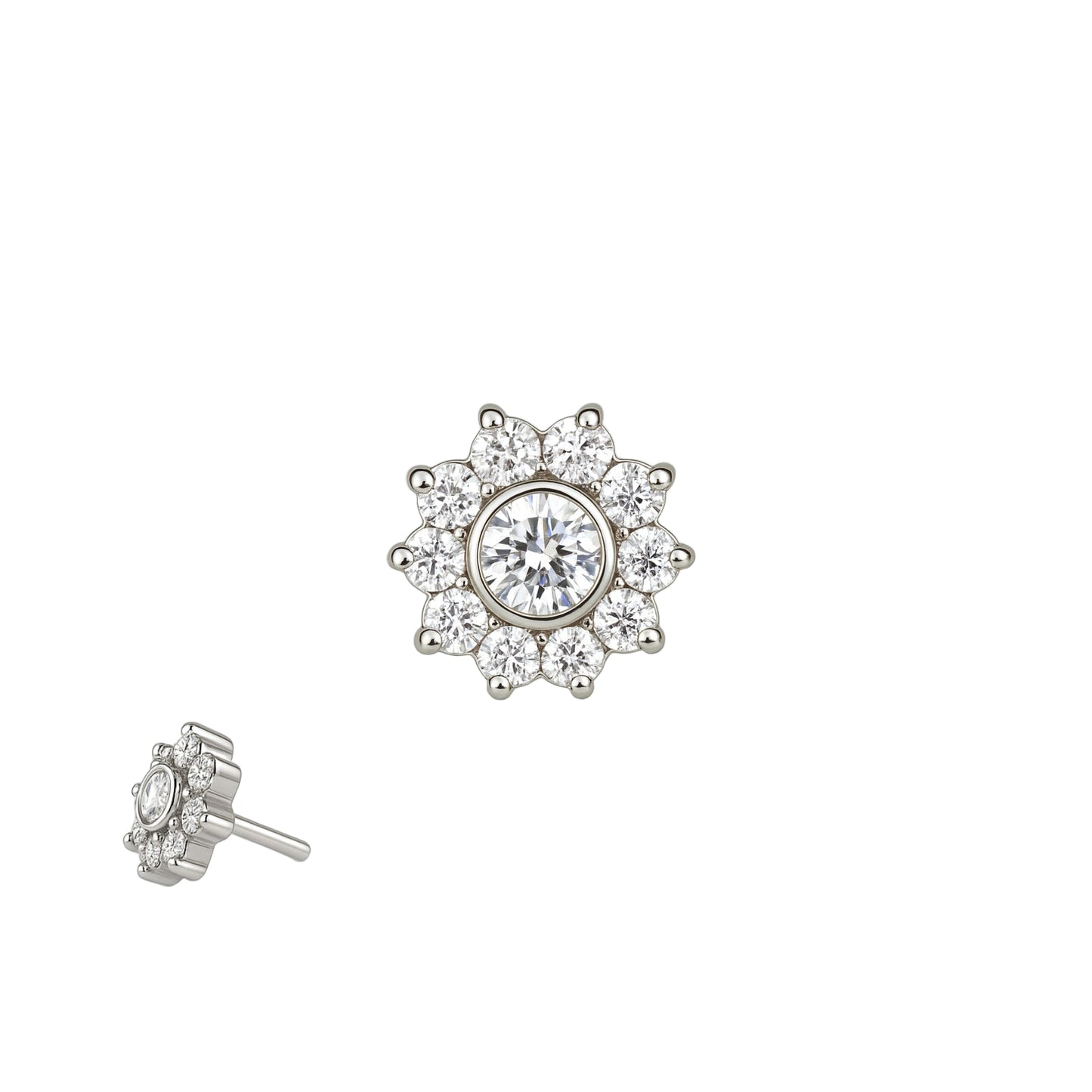 Hochwertige Cubic Zirkonias in fünffacher A-Qualität, aneinandergereiht erzeugen diese eine Sonnenblume in einzigartiger Brillianz