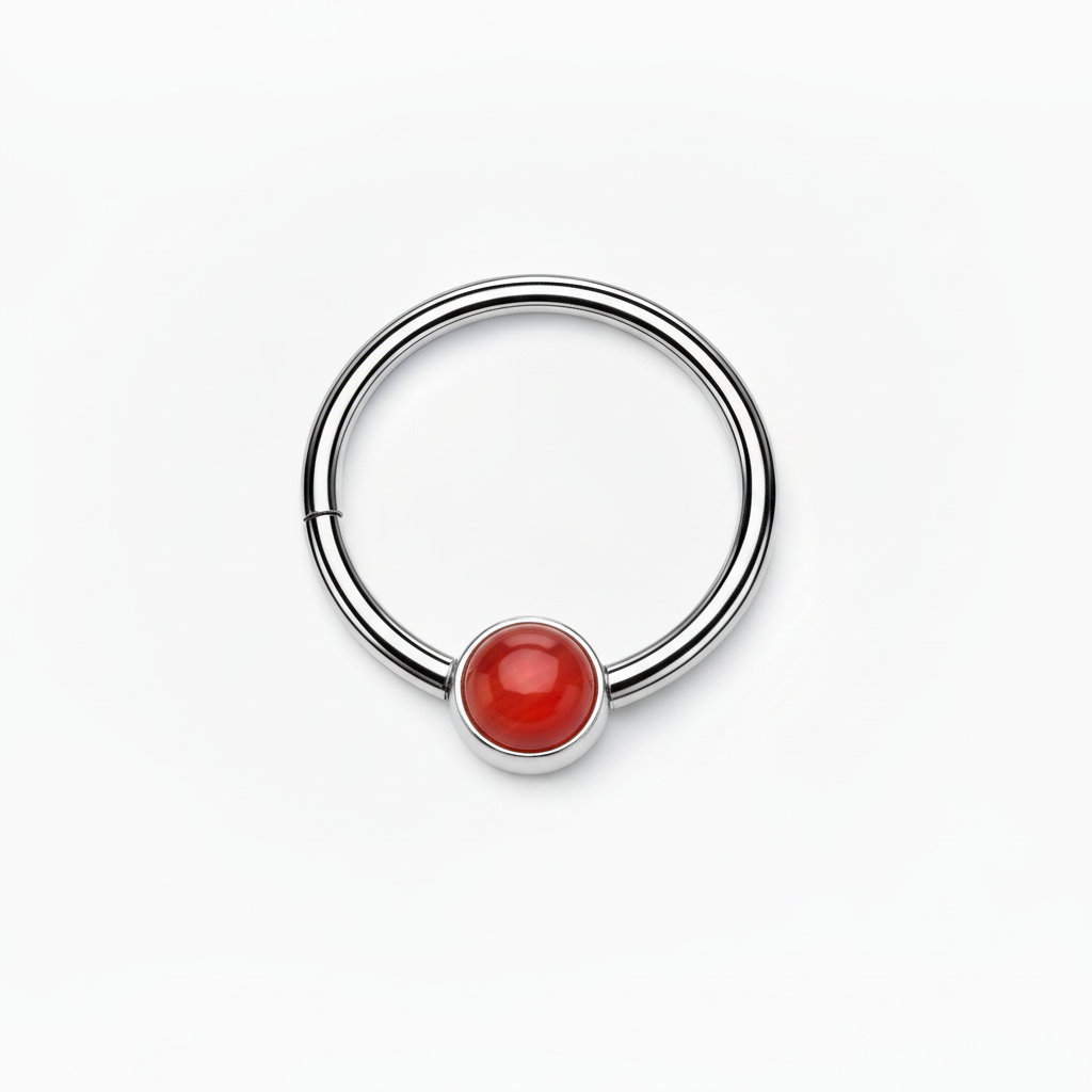 Titan Clicker Piercing mit roten Agate Stein