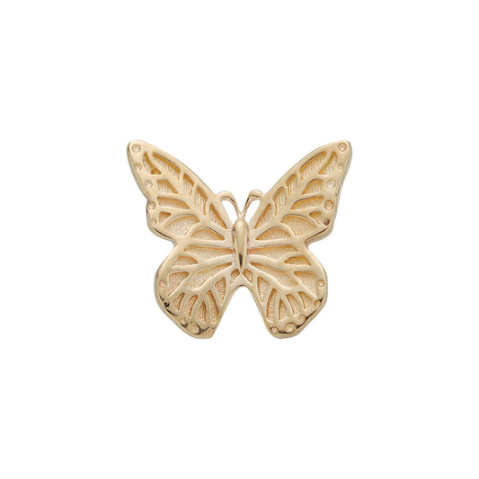 Detailreicher Schmetterling Piercing Aufsatz aus massivem 14 Karat Gelbgold mit filigraner Flügelstruktur und Pin Stecksystem für verschiedene Ohrpiercings wie hier im Helix