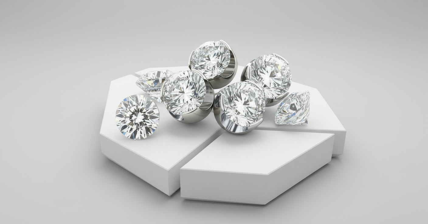 Hochwertige Diamanten oder Cubic Zirkonias mit Brilliantschliff gefasst in medizinischen Titanium in Implantatqualität oder soliden 14 und 18 Karat Echtgold